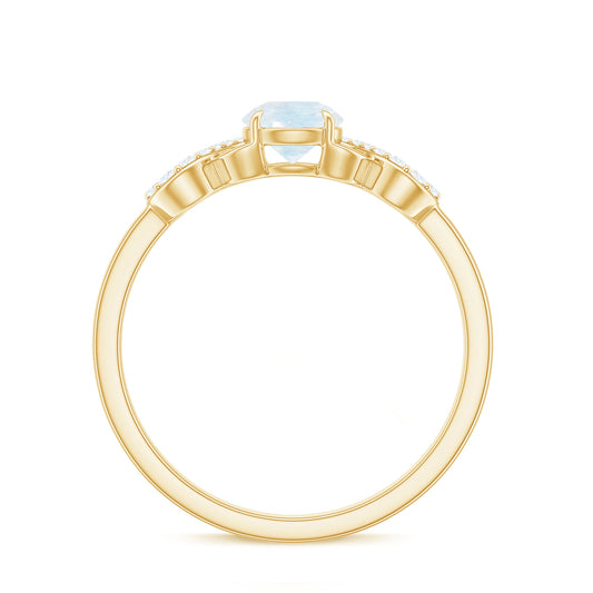 0.37 Carat Natural Moonstone Engagement Ring with Criss Cross Diamond