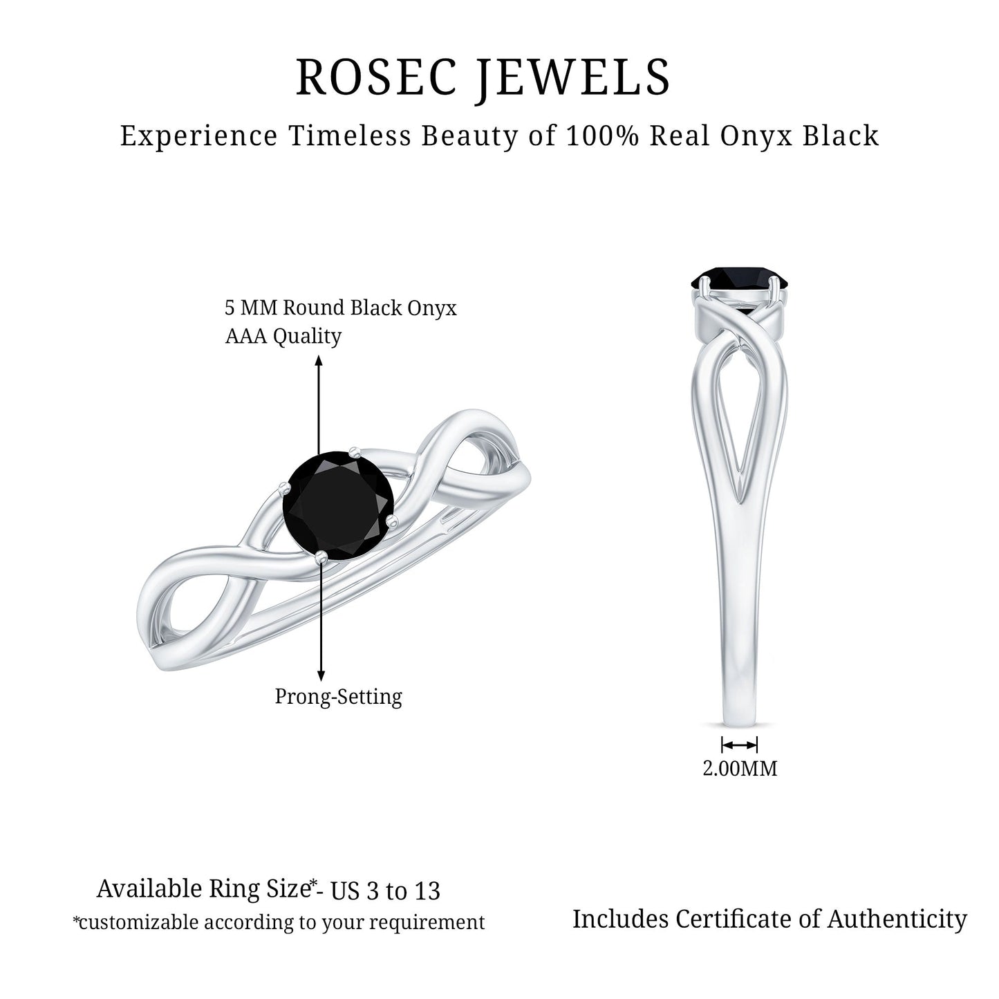 Solitaire Black Onyx Infinity Promise Ring for Women