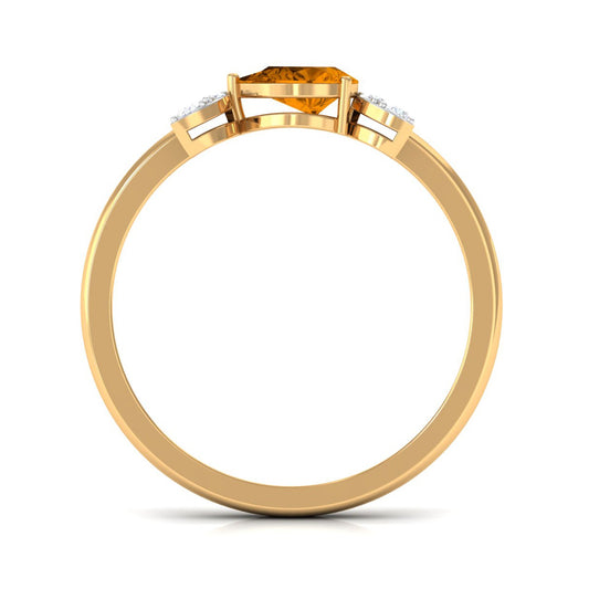 0.6 Carat Pear Cut Citrine Promise Ring with Leaf Diamond