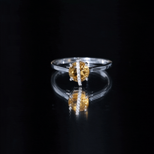 1.2 Carat Designer Round Shape Citrine Ring with Diamond Stones