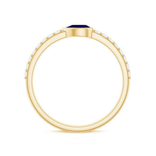 Real Pear Shape Blue Sapphire Promise Ring with Diamond