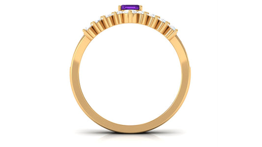 1.4 Carat Emerald Cut Amethyst Diamond Wedding Bridal Ring Set
