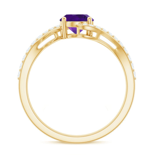 1 Carat Amethyst Oval Engagement Ring with Diamond Bypass Shank