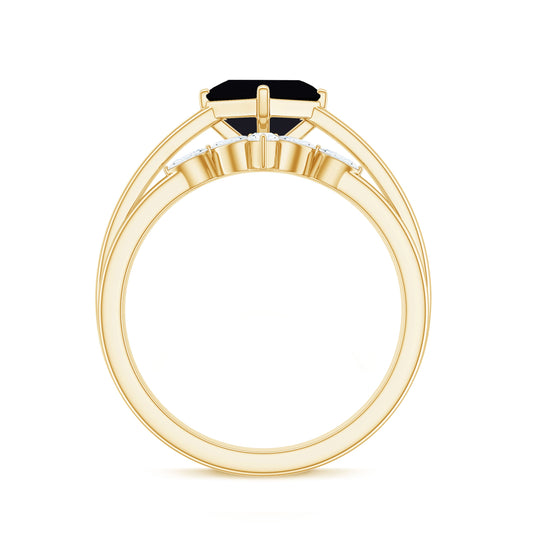0.5 Carat Princess Cut Black Onyx Solitaire Rings Set with Diamond Enhancer