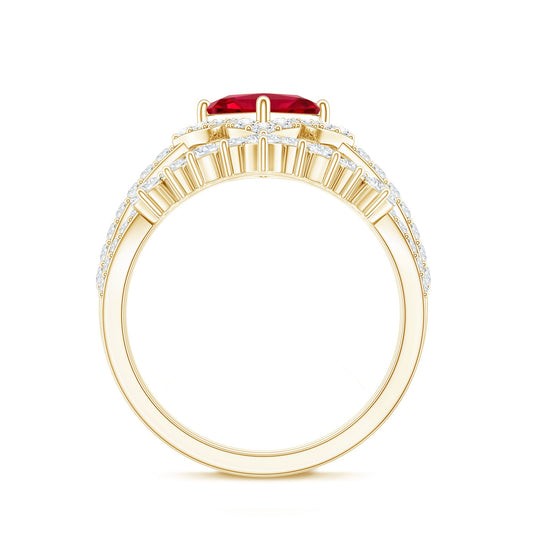 1.5 Carat Designer Created Ruby and Moissanite Wedding Ring Set