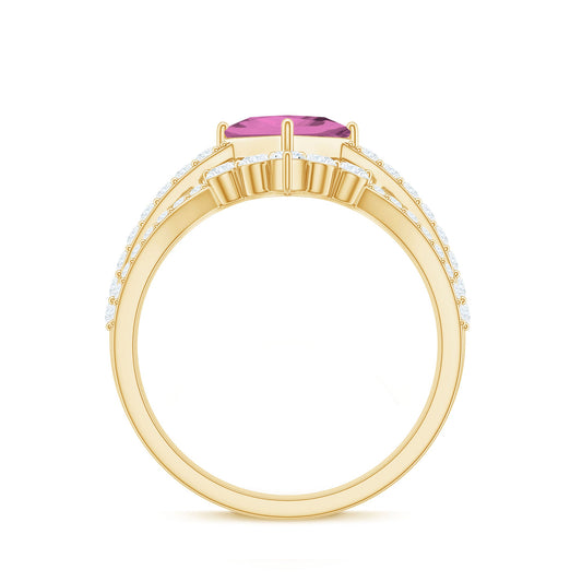 1 Carat Princess Cut Pink tourmaline and Diamond Wedding Ring Set for Women