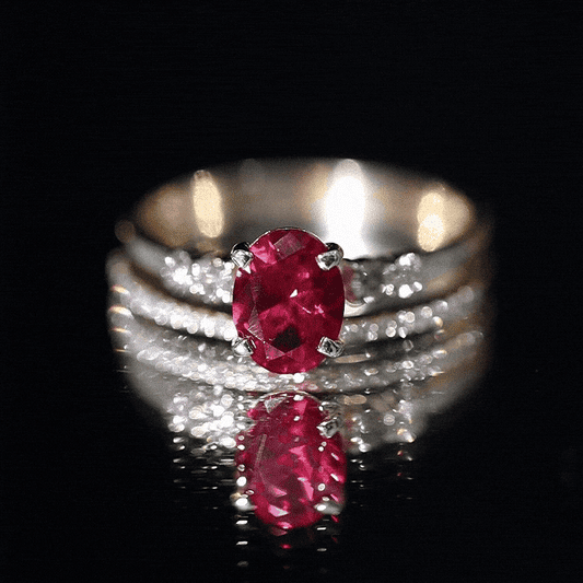 1.5 Carat Oval Lab Created Ruby Solitaire Bridal Ring Set with Diamond