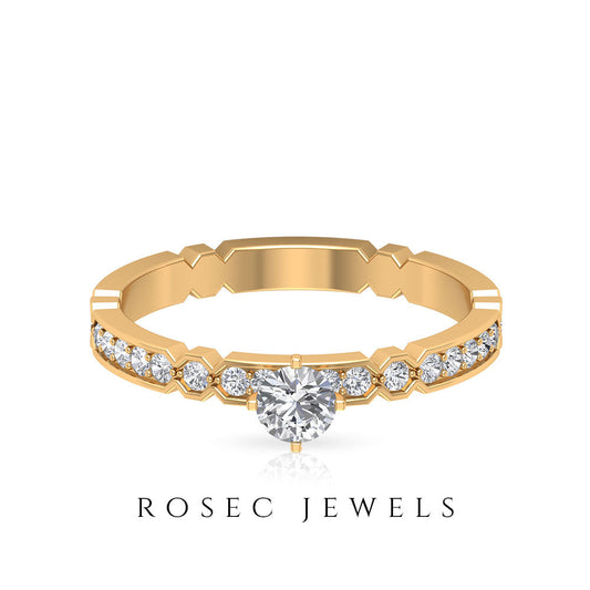 Shimmery Diamond Solitaire Engagement Ring with Side Stone