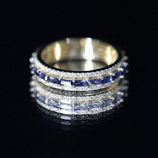 Lab Grown Blue Sapphire Eternity Wedding Band With Natural Diamond