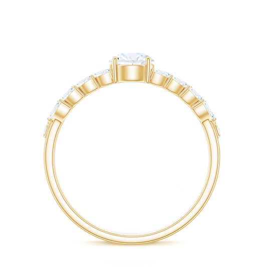 Round Shape Moissanite Engagement Ring with Marquise Side Stones