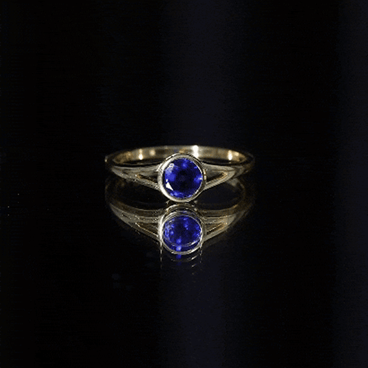 Certified 0.6 Carat Lab Grown Blue Sapphire Promise Ring with Split Shank