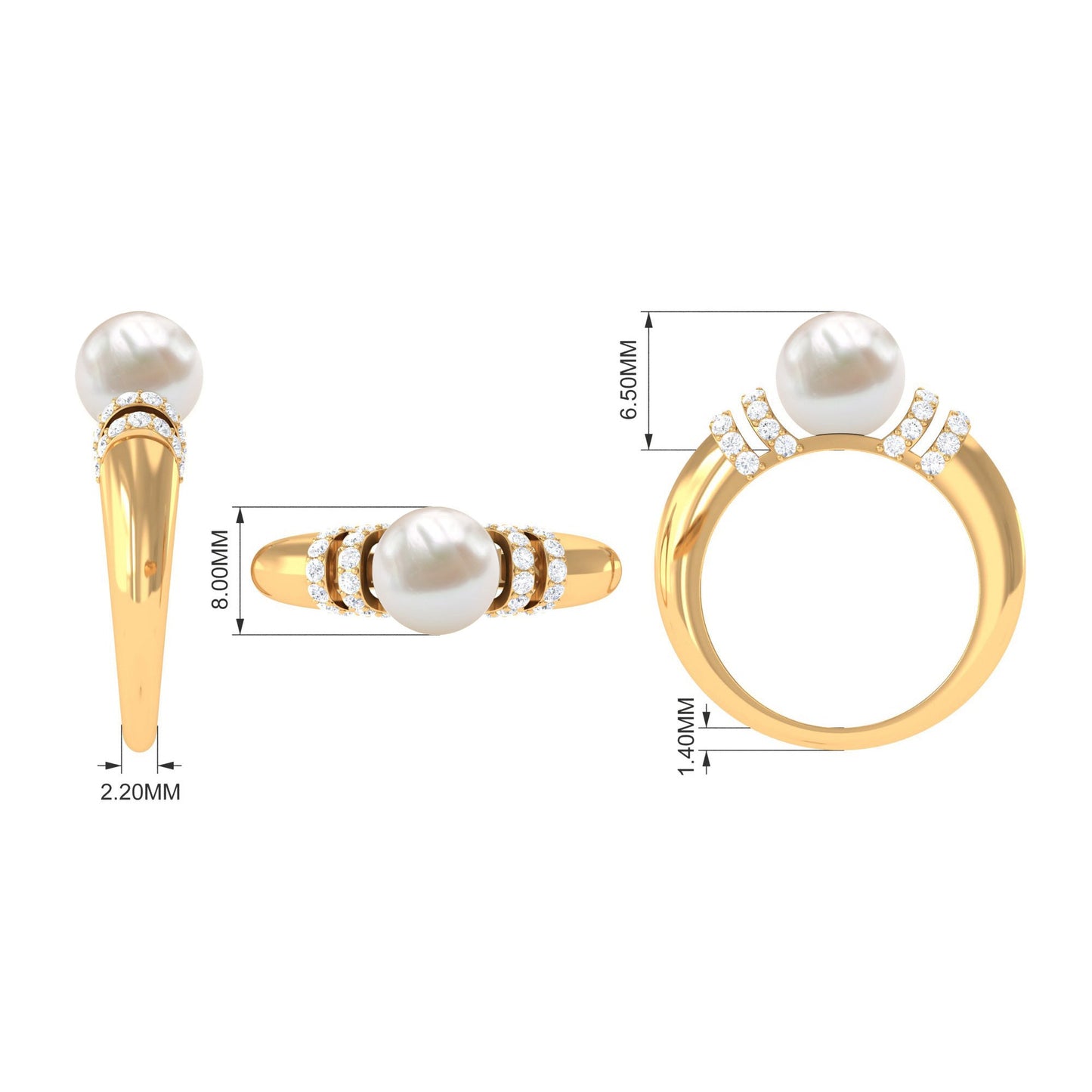 7.48 Carat Freshwater Pearl Solitaire Engagement Ring with Diamond