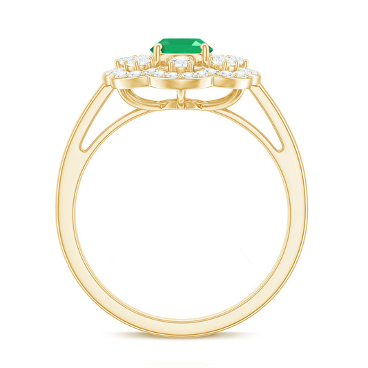 0.7 Carat Oval Emerald Designer Engagement Ring with Diamond