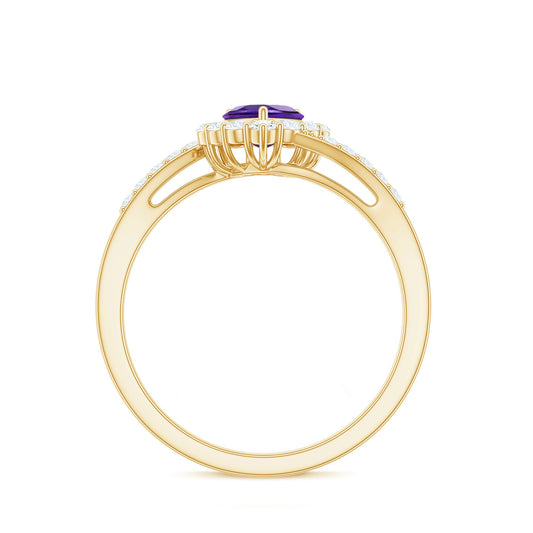 Real 0.9 Carat Amethyst Heart Engagement Ring with Diamond Halo