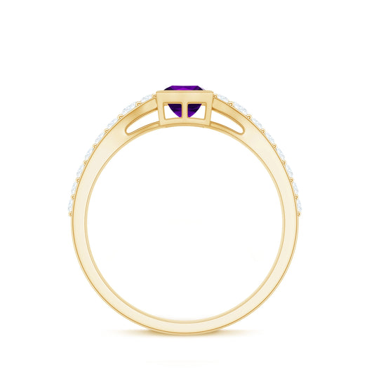 1.2 Carat Bezel Set Amethyst Solitaire Promise Ring with Diamond