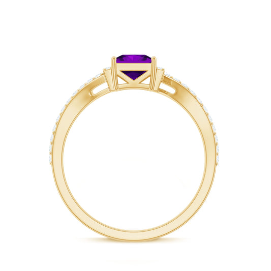 Real 1.2 Carat Amethyst Princess Cut Engagement Ring with Diamond Bypass Shank