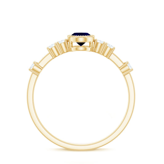 Vintage Looking Blue Sapphire Oval Engagement Ring with Diamond