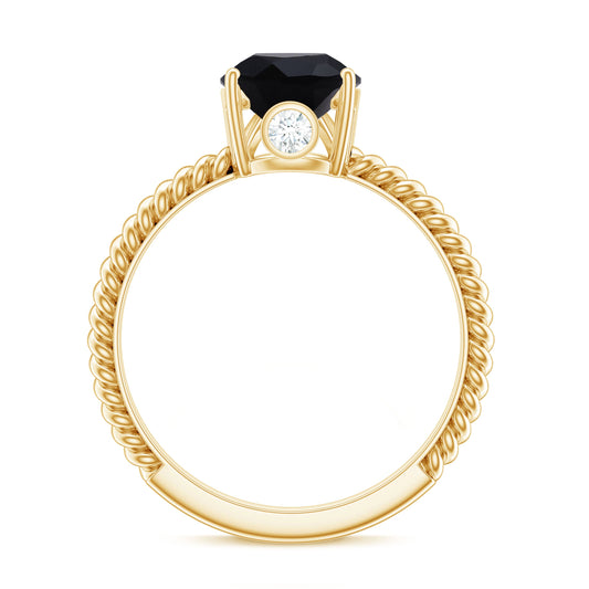 4.8 Carat Lab Grown Black Diamond Pear Shaped Engagement Ring With Surprise White Diamond