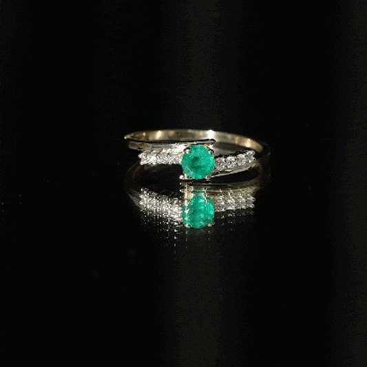 Real Emerald and Diamond Promise Ring with Bypass Shank