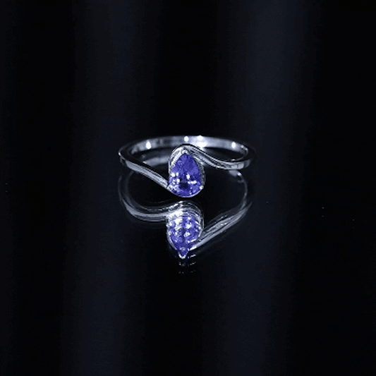 Natural Tanzanite Solitaire Engagement Ring with Bypass Shank