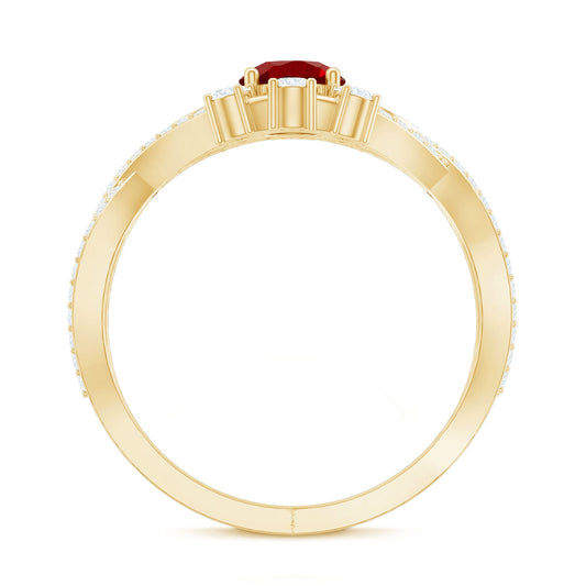 Lab Created Ruby and Moissanite Classic Engagement Ring