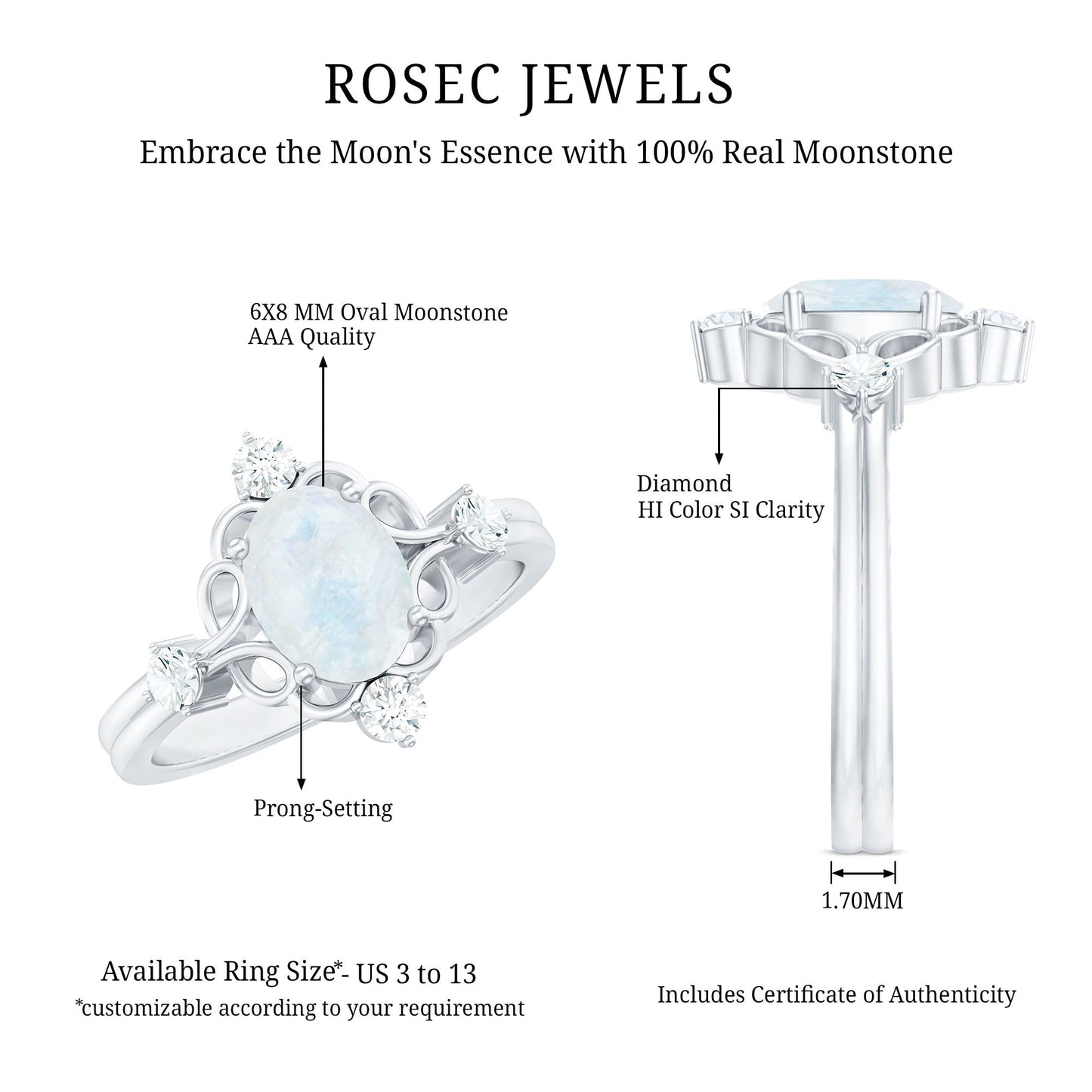 Oval Moonstone Cocktail Ring with Diamond