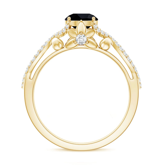 1.3 Carat Lab Grown Black and White Diamond Engagement Ring with Crossover Shank
