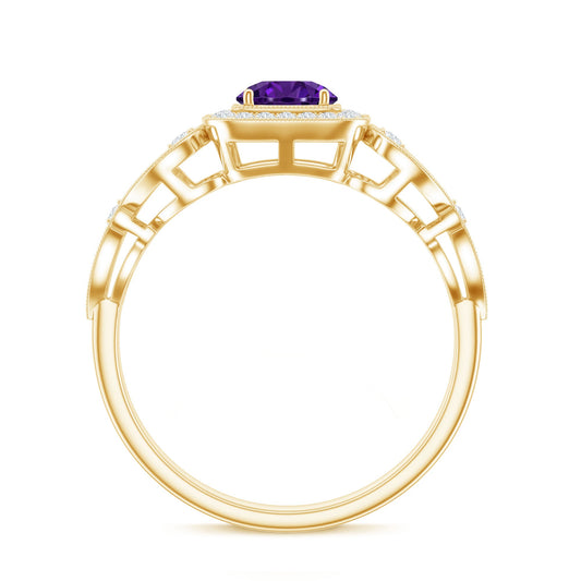 Vintage Inspired Real Amethyst Engagement Ring with Diamond