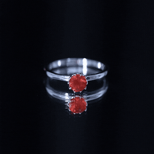 0.75 Carat Round Fire Opal Solitaire Ring in Lotus Basket Setting