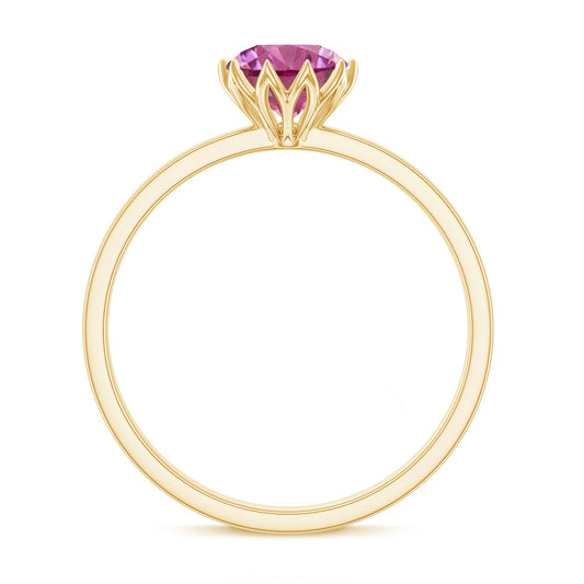 1.2 Carat Natural Pink Tourmaline Solitaire Ring in Lotus Basket Setting