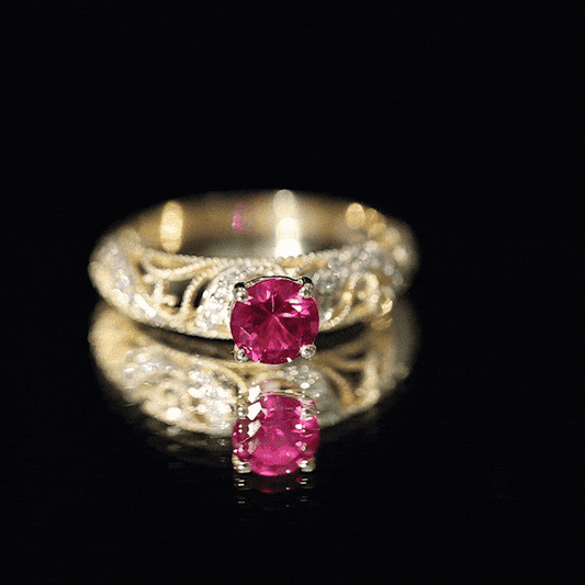 Lab Created Ruby and Diamond Vintage Inspired Engagement Ring