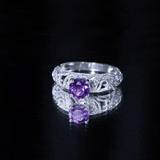 Vintage Inspired 1.2 Carat Amethyst Engagement Ring with Diamond