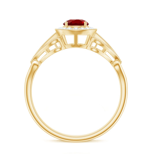 Lab Created Ruby and Diamond Vintage Engagement Ring