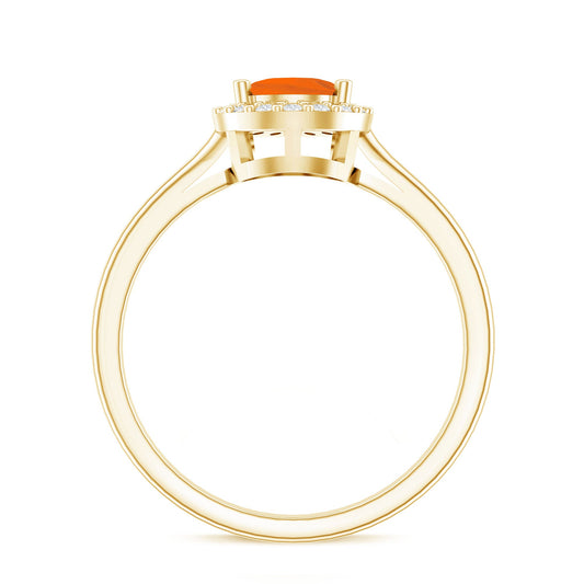 0.6 Carat Teardrop Fire Opal Ring with Diamond Halo