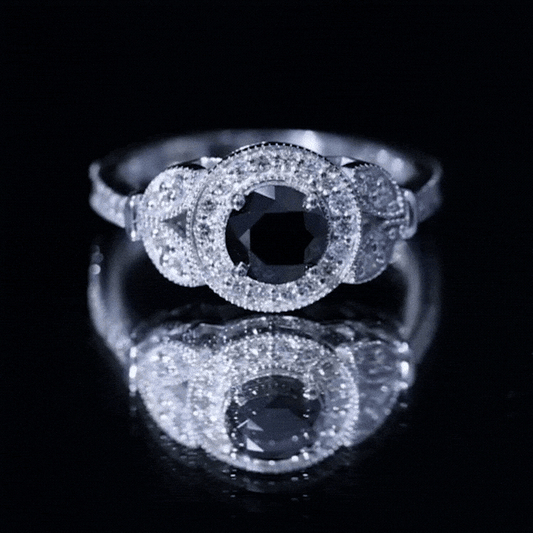 Vintage Style 2 Carat Lab Grown Black Diamond Engagement Ring with Moissanite