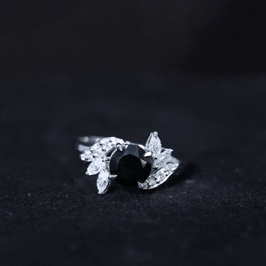 Nature Inspired Black Spinel Engagement Ring with Diamond