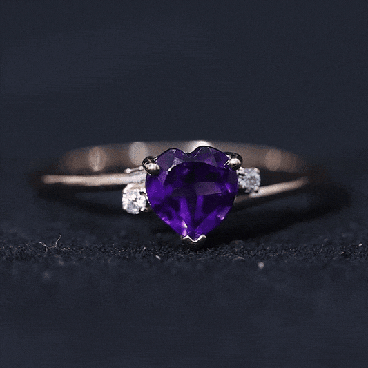 Natural 0.9 Carat Amethyst Heart Engagement Ring with Moissanite