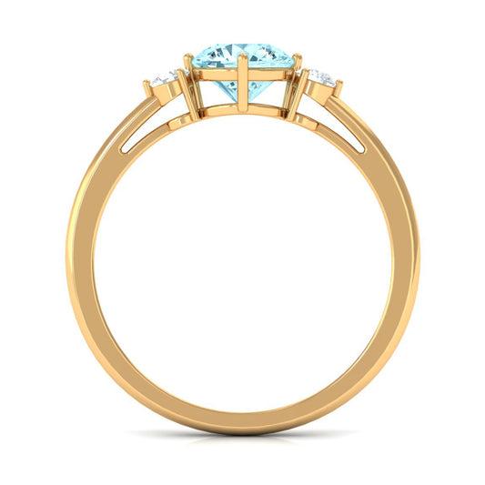 0.8 Carat Aquamarine and Diamond Three Stone Minimal Ring