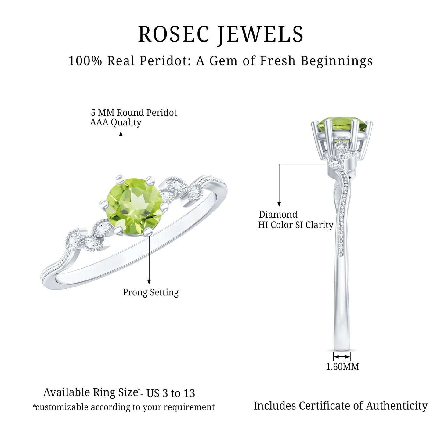 Peridot and Diamond Promise Ring with Beaded Detailing