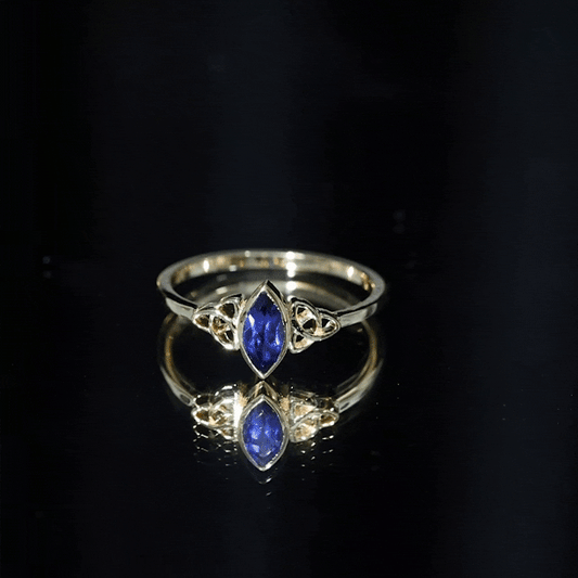 Certified Lab Grown Blue Sapphire Marquise Engagement Ring with Celtic Knot