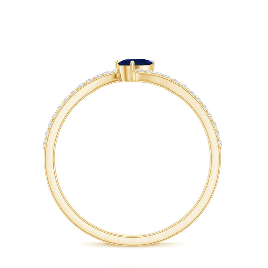Tilted Pear Shaped Blue Sapphire Bypass Promise Ring with Diamond