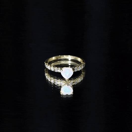0.75 Carat Heart Shape Ethiopian Opal and Diamond Engagement Ring
