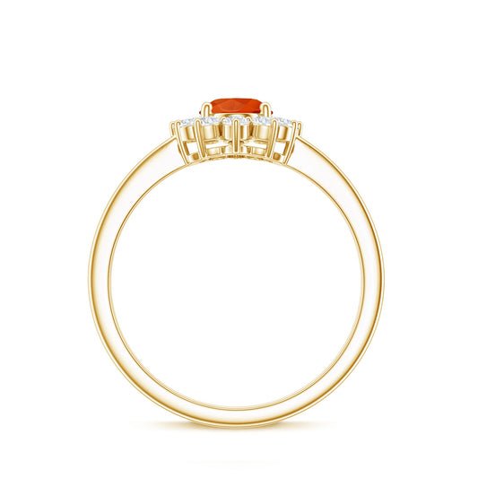 0.6 Carat Princess Diana Inspired Fire Opal and Diamond Engagement Ring