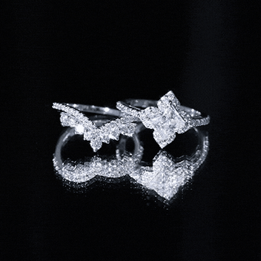Certified Moissanite Statement Wedding Ring Set