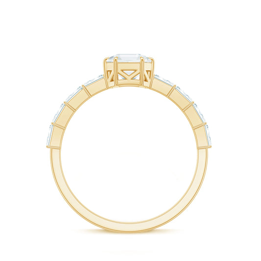 Asscher Cut Moissanite Engagement Ring with Baguette Side Stones
