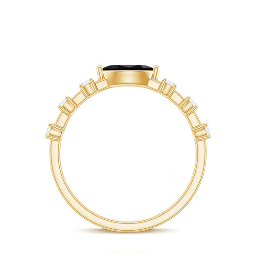 0.7 Carat Marquise Cut Black Onyx Minimal East West Ring with Diamond
