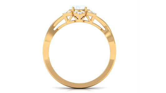 0.6 Carat Oval Cut Solitaire Moonstone and Diamond Floral Halo Ring
