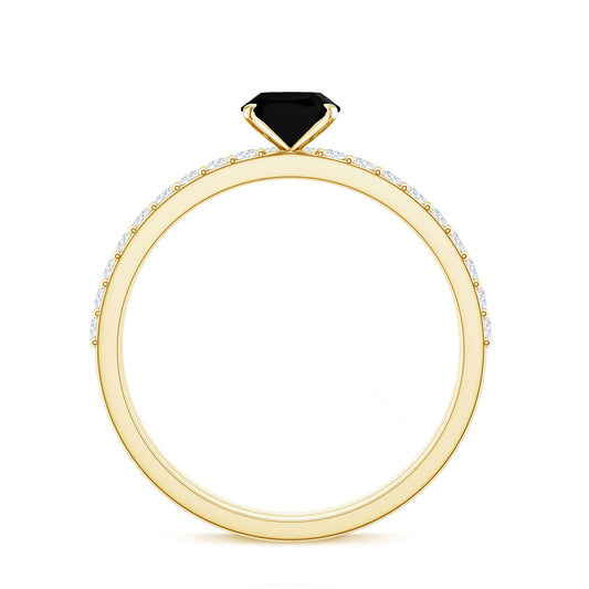 1 Carat Oval Cut Black Onyx Solitaire Rings Set with Diamond Wedding Band