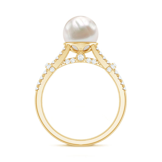 Real 7.48 Carat Freshwater Pearl Solitaire Engagement Ring with Diamond Split Shank