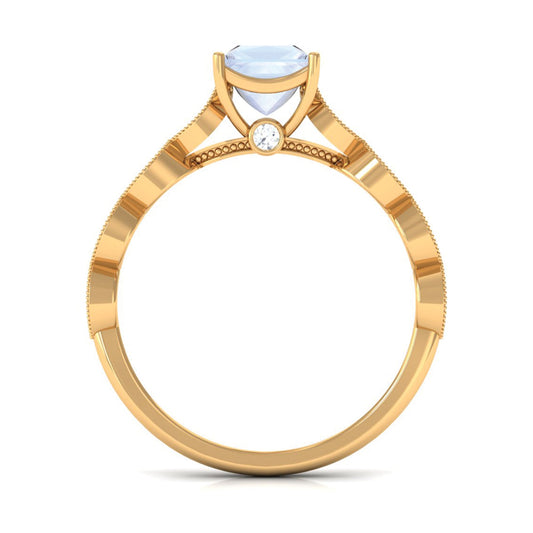 0.5 Carat Princess Cut Moonstone Solitaire Ring with Diamond Side Stones